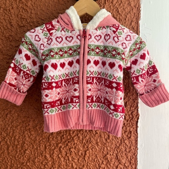 Girls Holiday Design Pink Hearts Zip Up Sweater- 12 months - Picture 1 of 6
